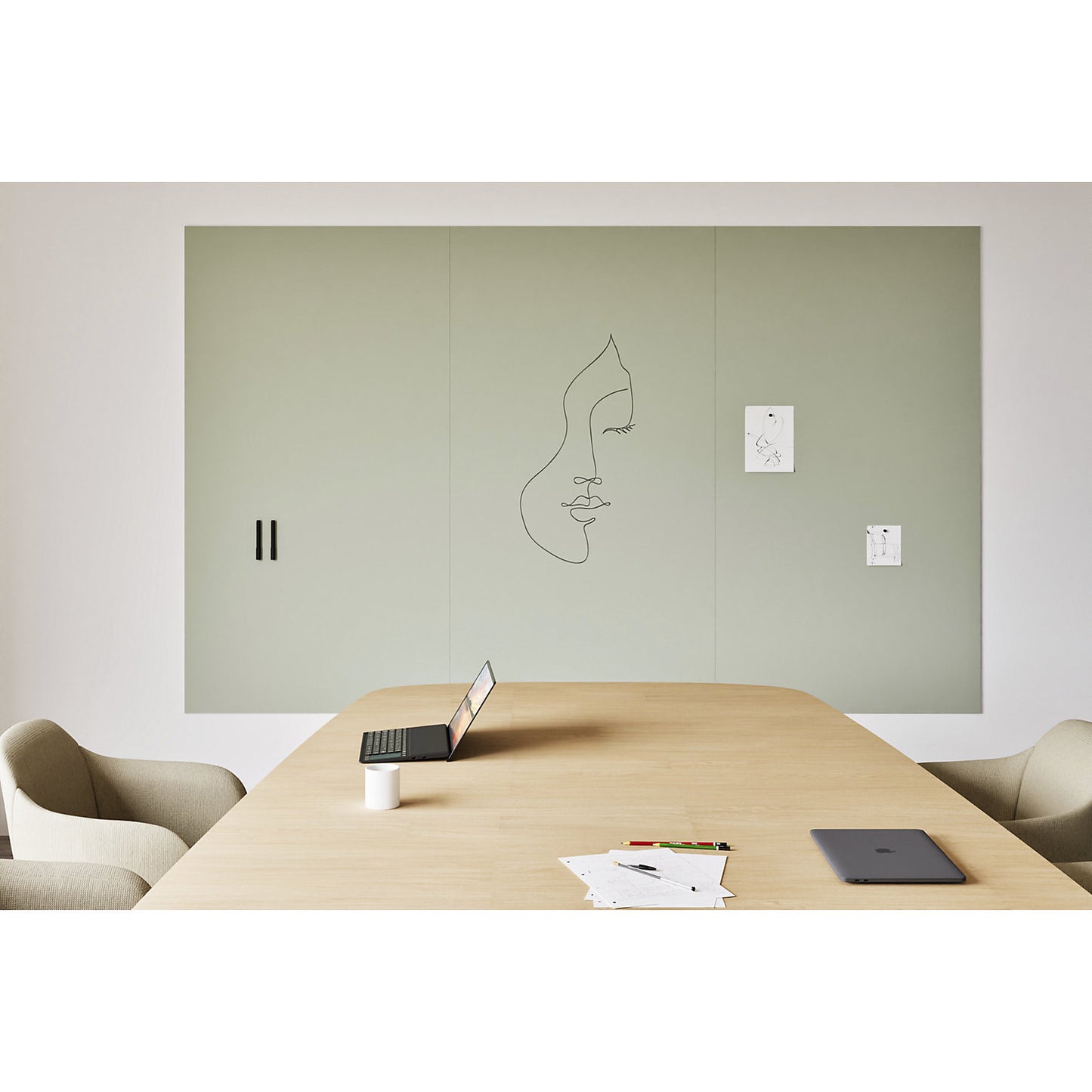 Design XXL-Whiteboard Sharp Wall, HxD 1980 x 10 mm, frameless, width 2940 mm, green.