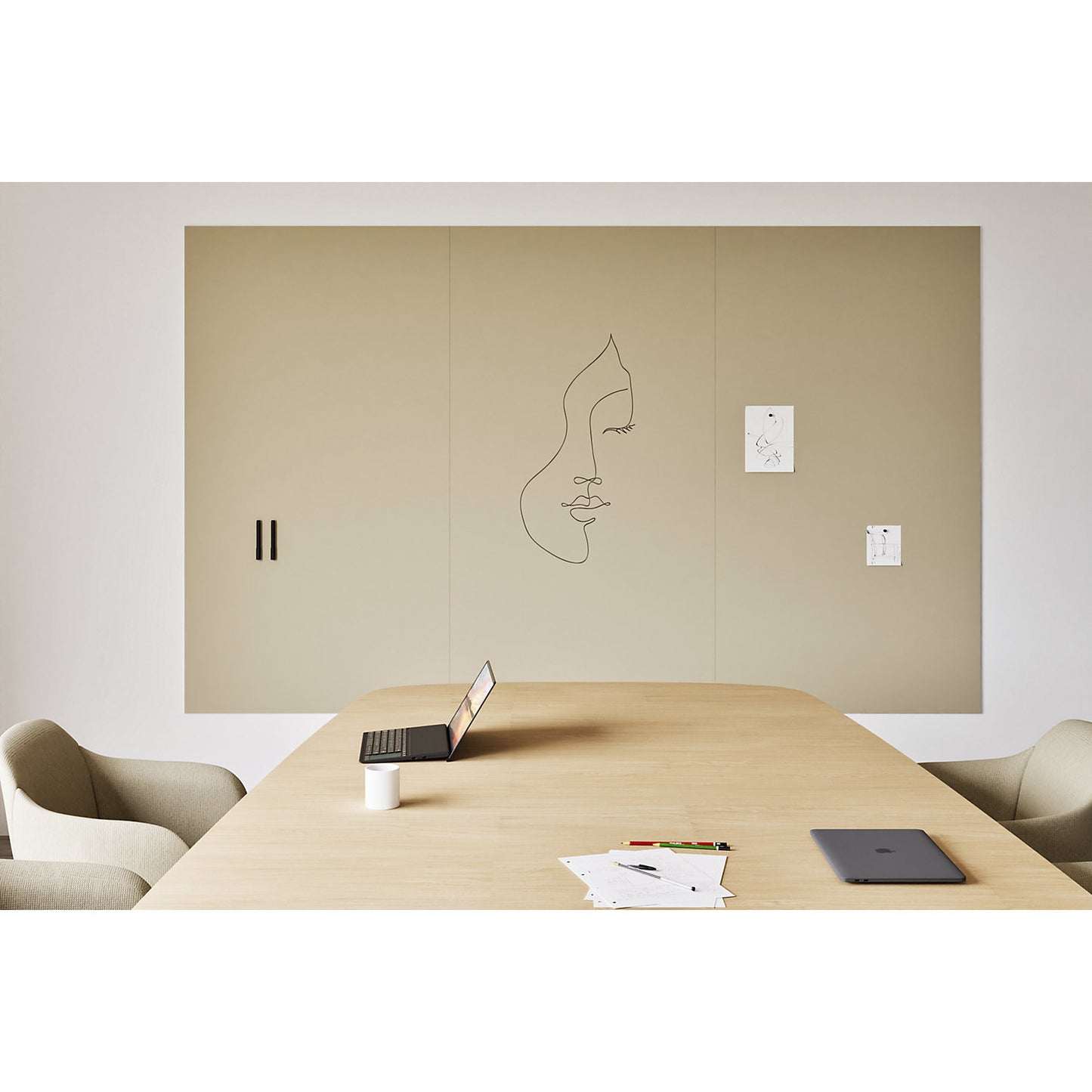 Design XXL-Whiteboard Sharp Wall, HxD 1980 x 10 mm, frameless, width 2940 mm, brown.