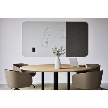 Whiteboard Curve Combi, HxD 1980 x 10 mm, frameless, width 3920 mm, grey.