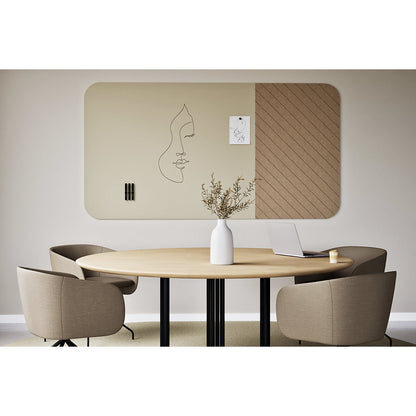 Whiteboard Curve Combi, HxD 1980 x 10 mm, frameless, width 3920 mm, brown.