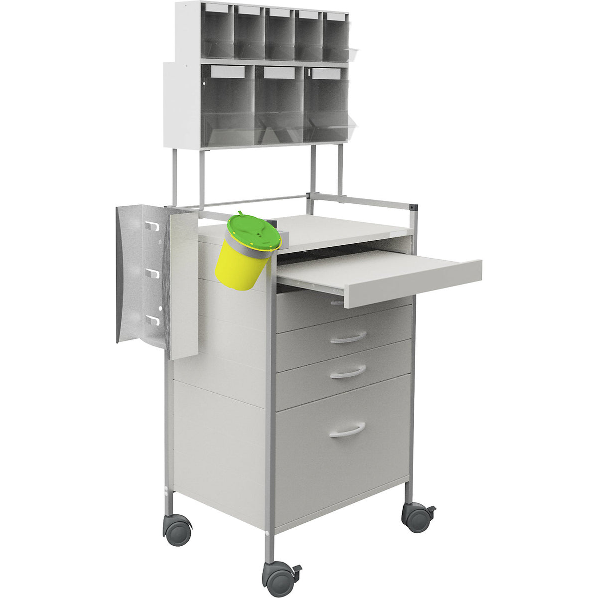 Care trolley 08/16, 5 shelves, grey white.