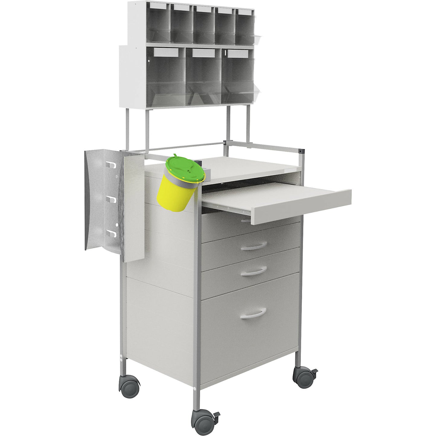 Care trolley 08/16, 5 shelves, grey white.