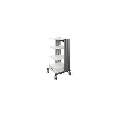 Medical equipment trolley swingo, LxW 559 x 545 mm, height 1118 mm, 4 shelves.