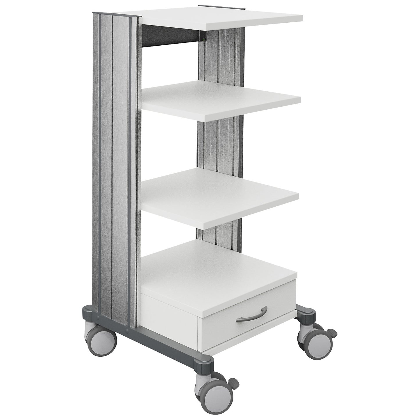 Medical equipment trolley swingo, LxW 559 x 545 mm, height 1118 mm, 4 shelves.