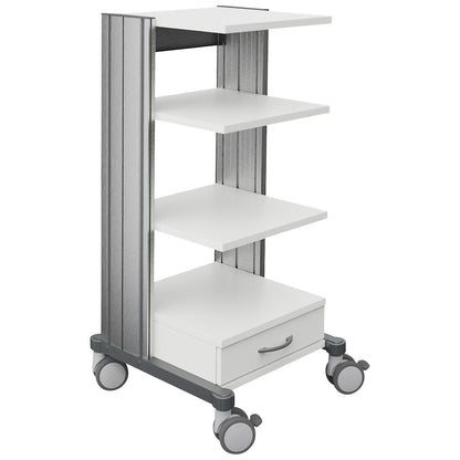 Medical equipment trolley swingo, LxW 559 x 545 mm, height 1118 mm, 4 shelves.