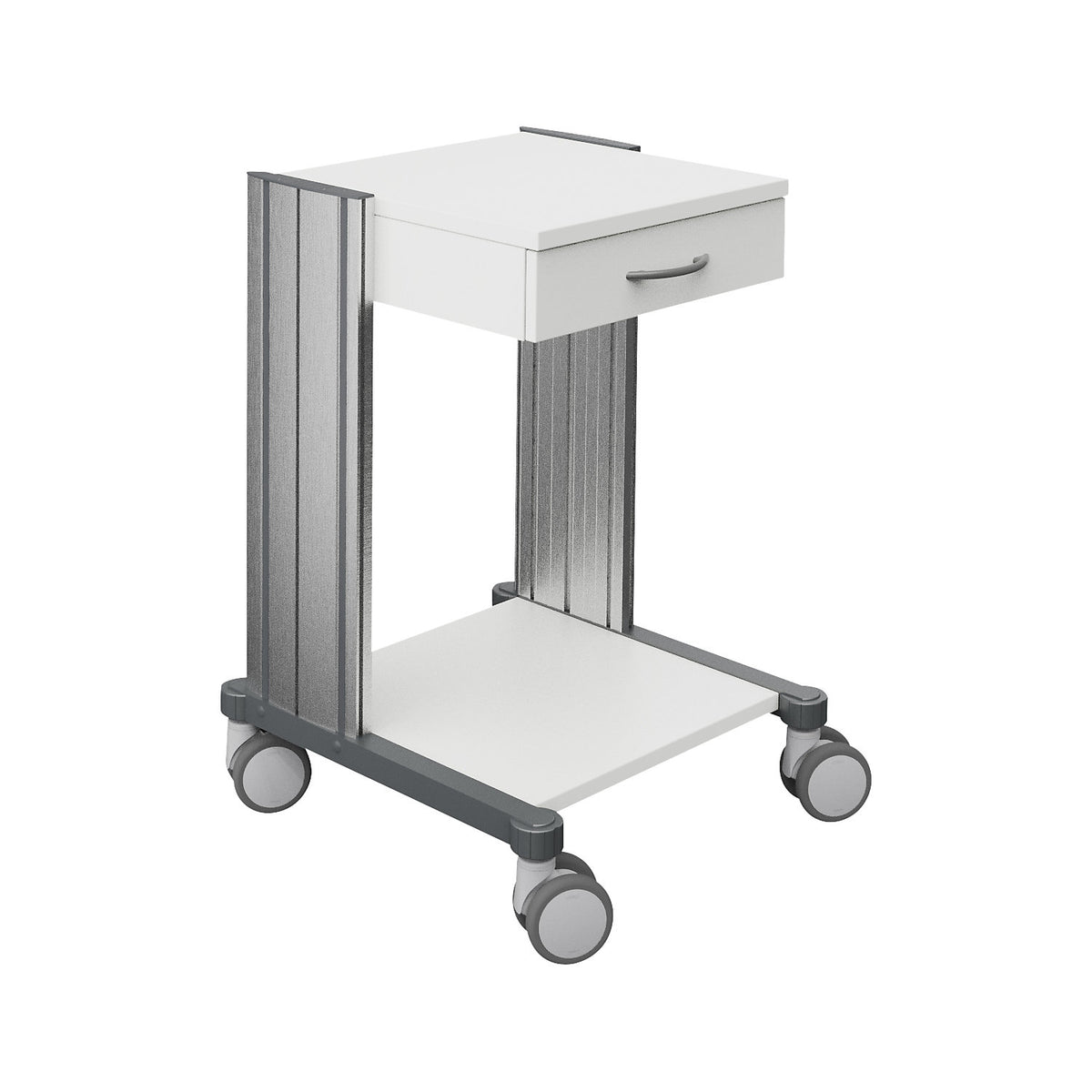 Medical equipment trolley swingo, LxW 559 x 545 mm, height 806 mm, 2 shelves.