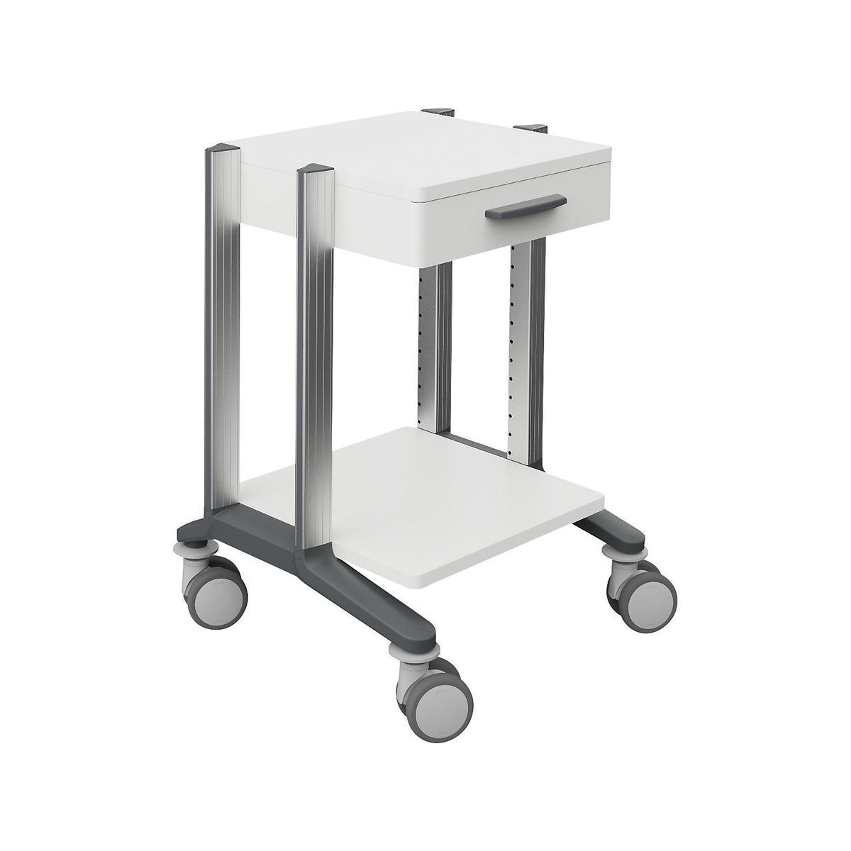 Medical equipment trolley doppio, 2 shelves, LxWxH 565 x 563 mm x 793 mm.