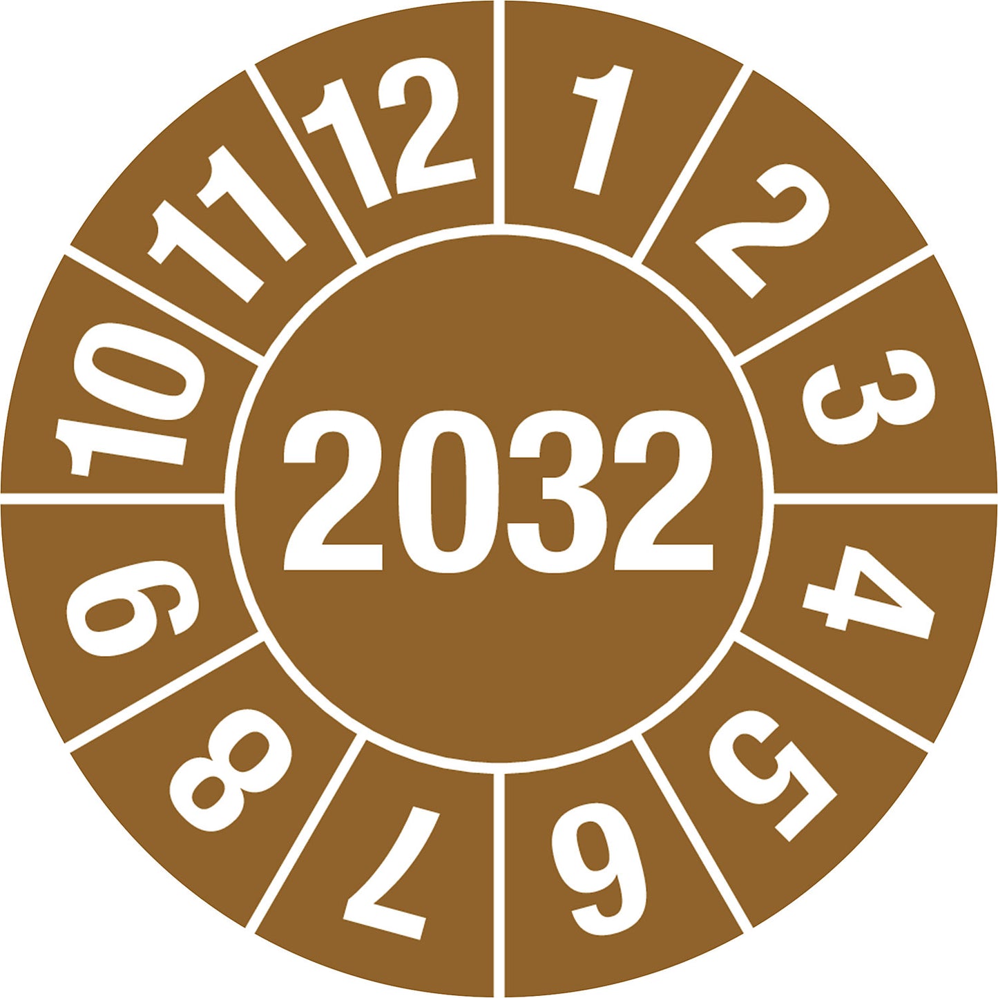 Test placard, 4 digit year, document film, Ø 25 mm, pack of 10, 2032, brown.