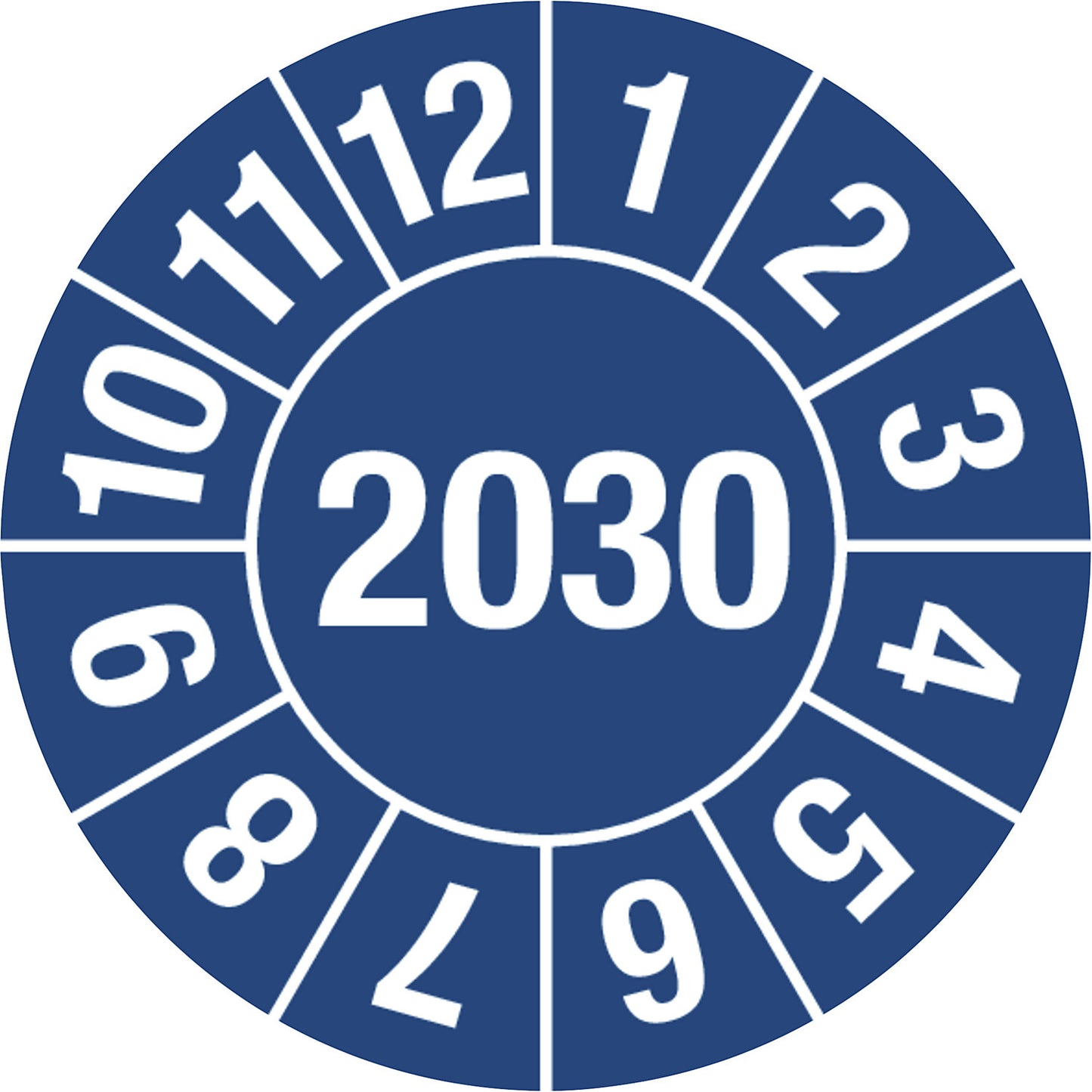 Test placard, 4 digit year, document film, Ø 15 mm, 2030, blue.