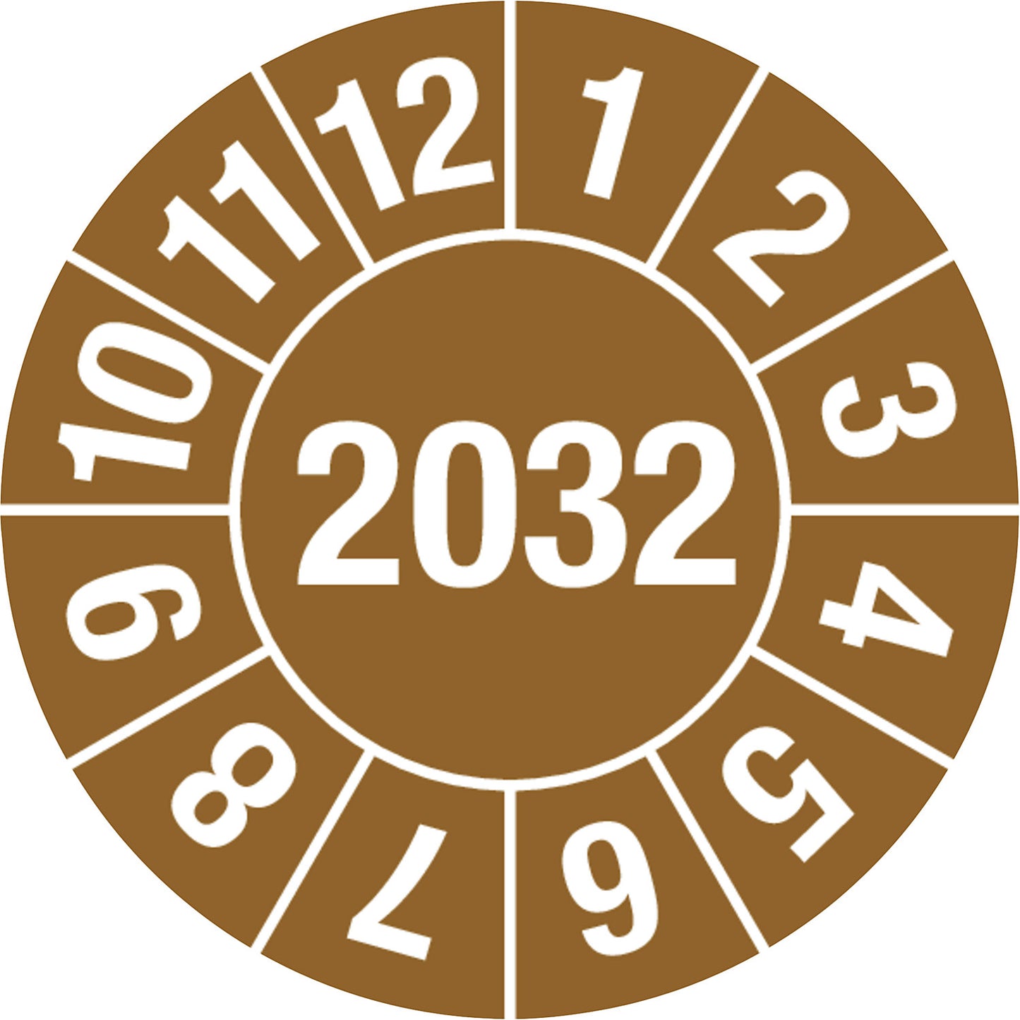 Test placard, 4 digit year, document film, Ø 15 mm, 2032, brown.