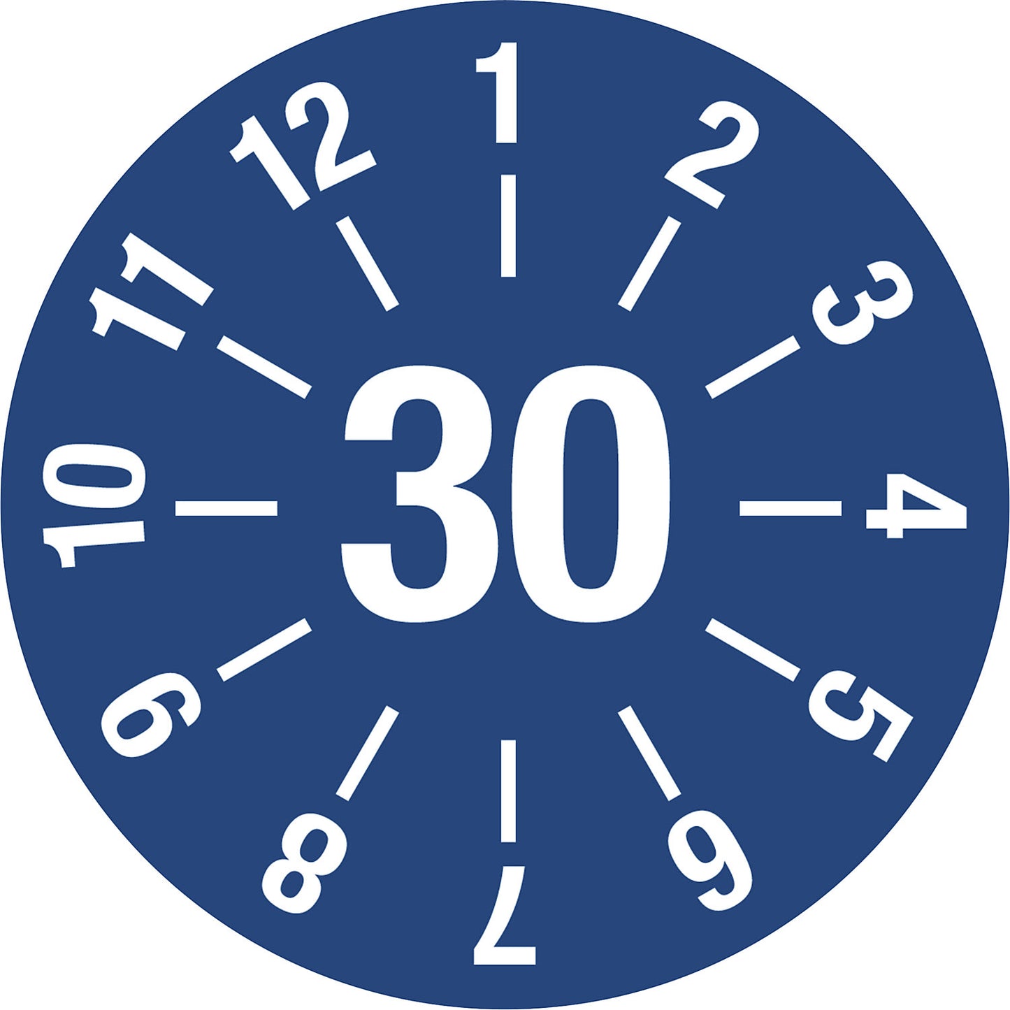 Test placard, year, document film, Ø 30 mm, pack of 10, 30, blue.