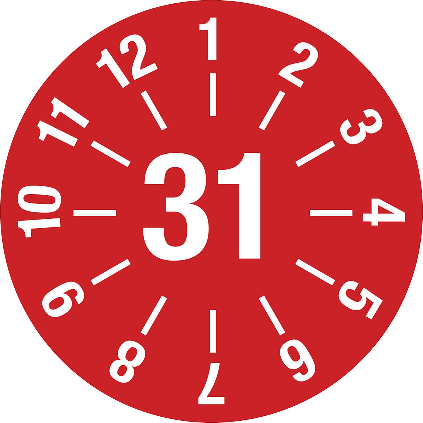 Test placard, year, document film, Ø 30 mm, pack of 10, 31, red.