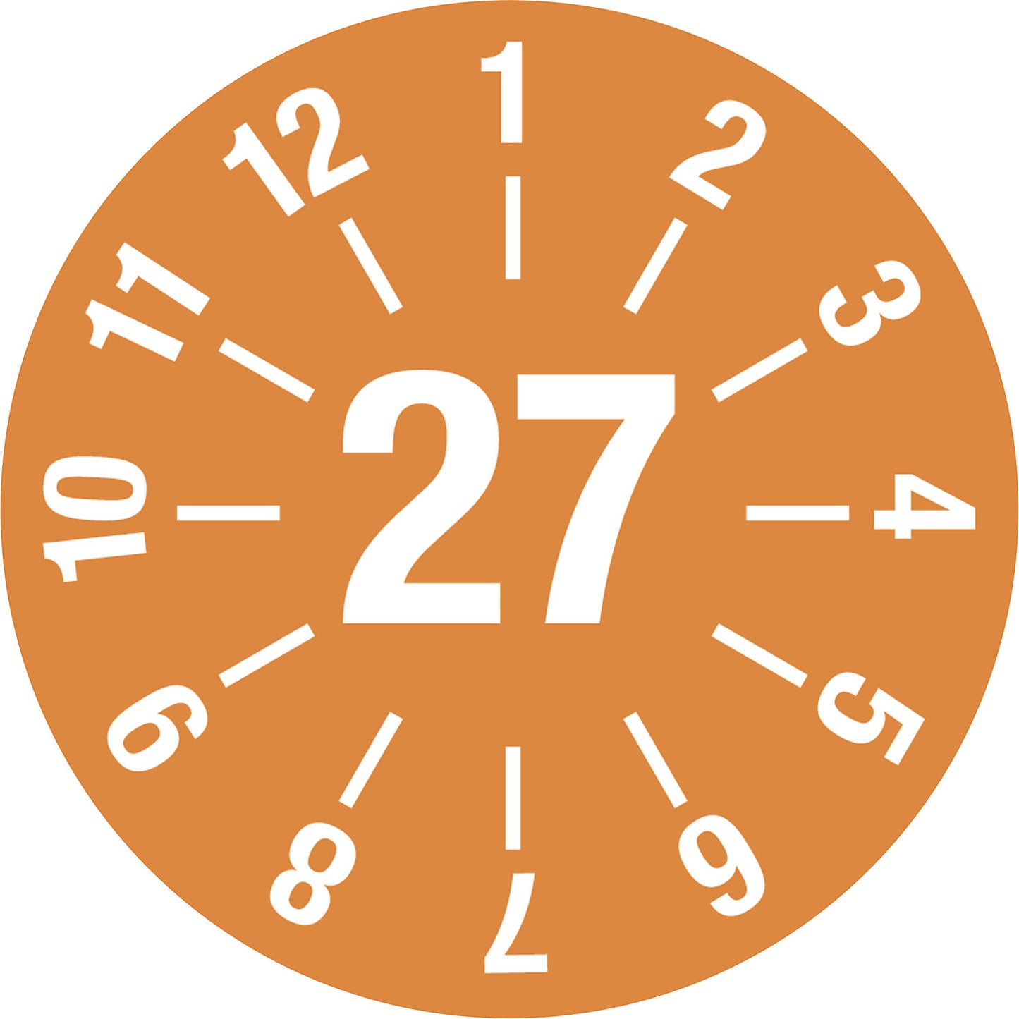 Test placard, year, document film, Ø 25 mm, pack of 10, 27, orange.