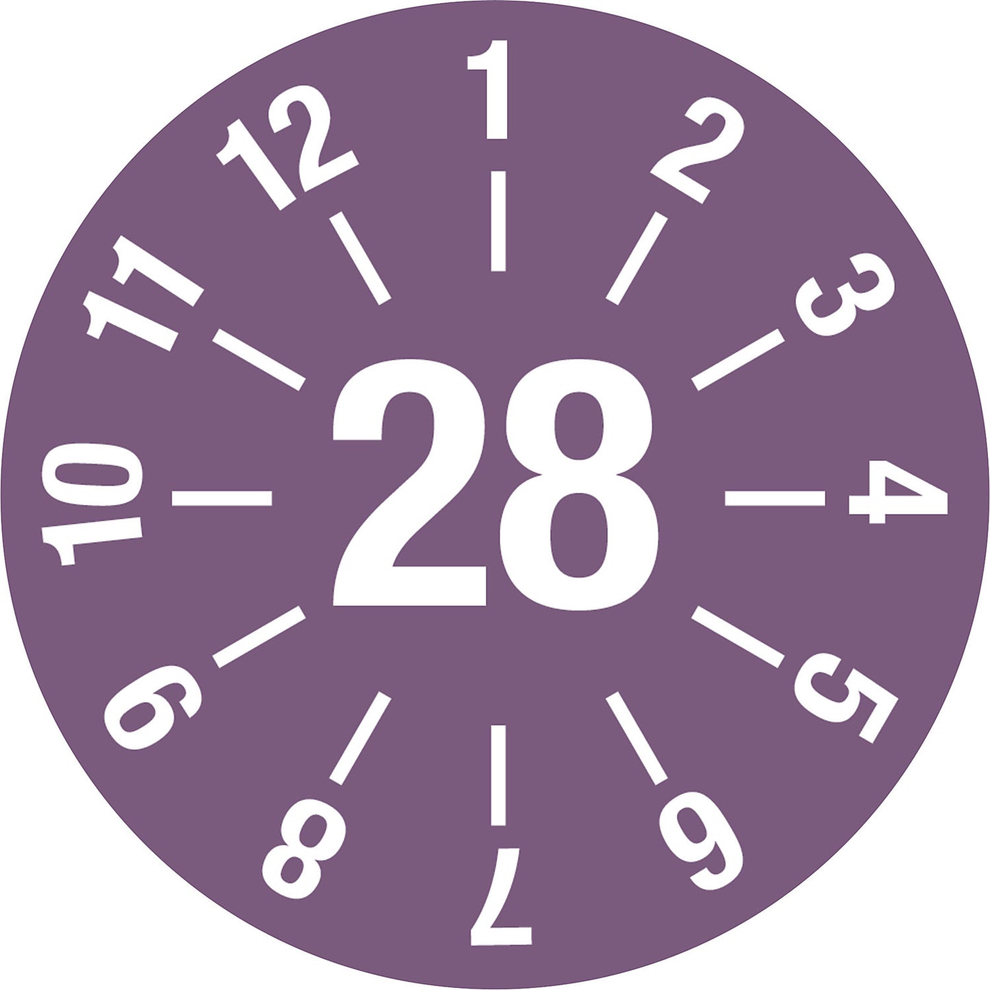 Test placard, year, document film, Ø 25 mm, pack of 10, 28, violet.