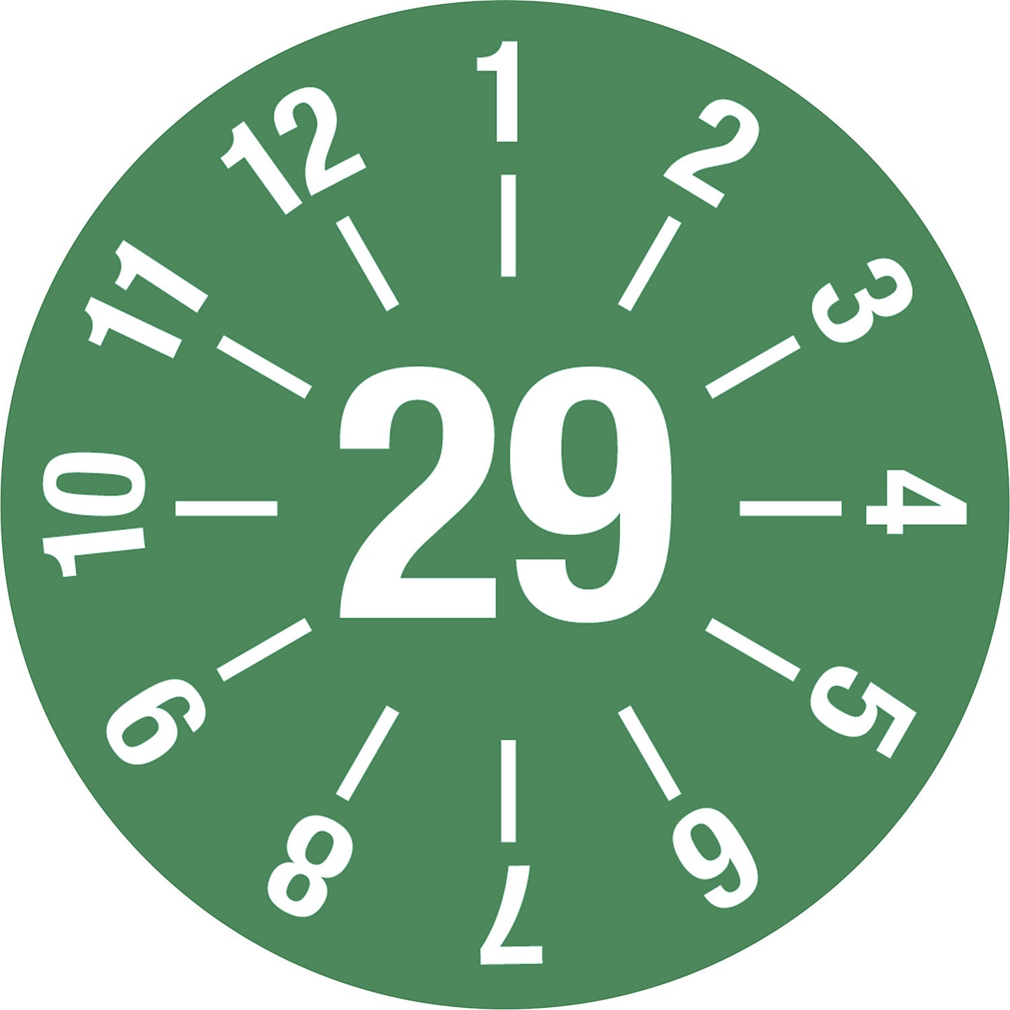 Test placard, year, document film, Ø 25 mm, pack of 10, 29, green.