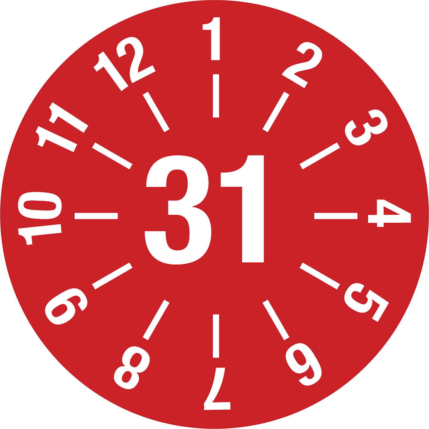 Test placard, year, document film, Ø 25 mm, pack of 10, 31, red.