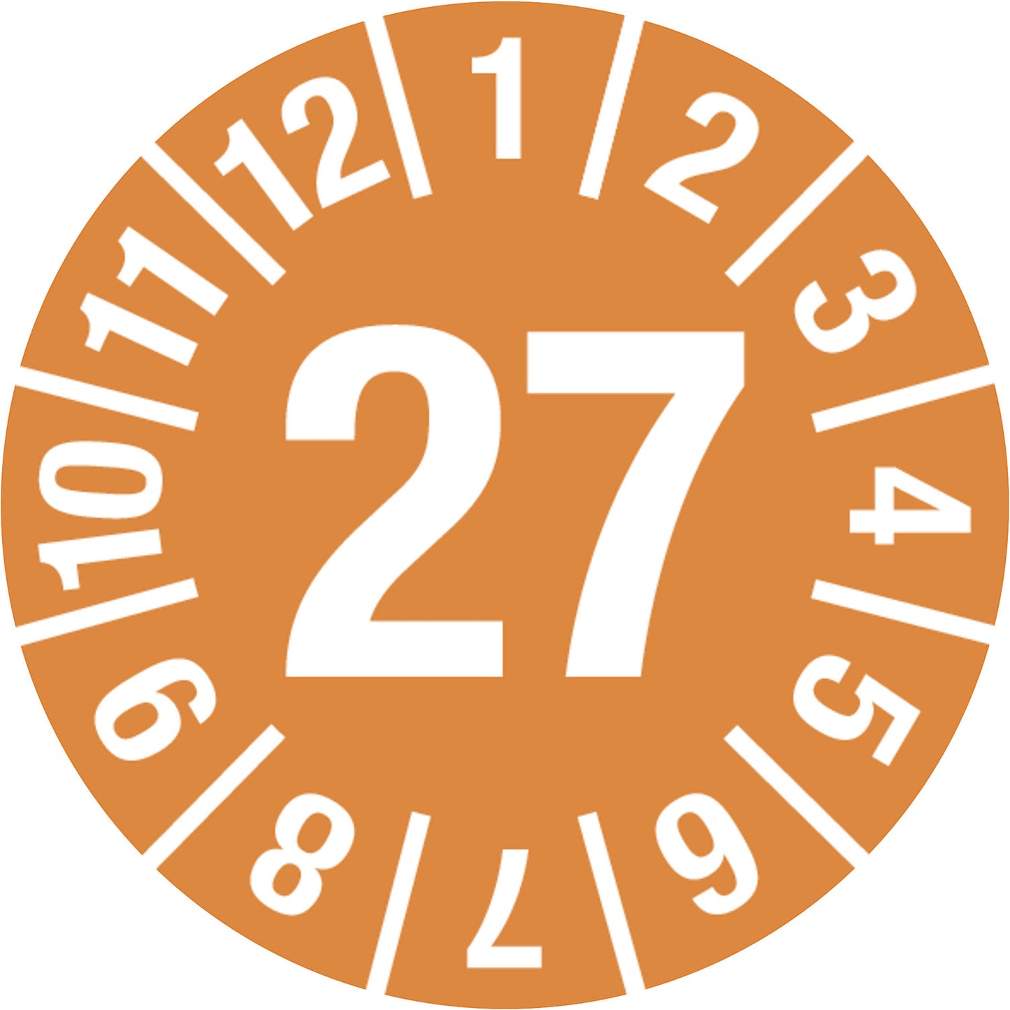Test placard, year, document film, Ø 15 mm, 27, orange.