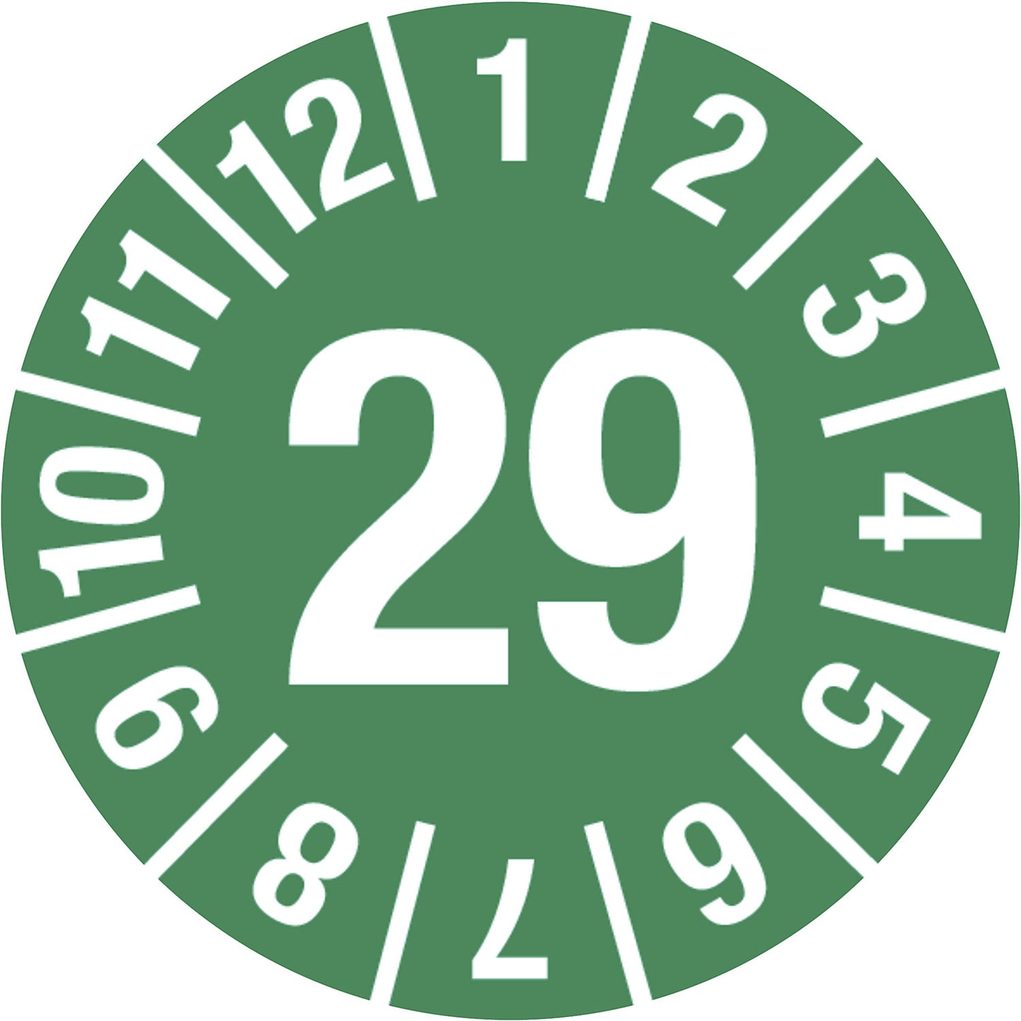 Test placard, year, document film, Ø 15 mm, 29, green.