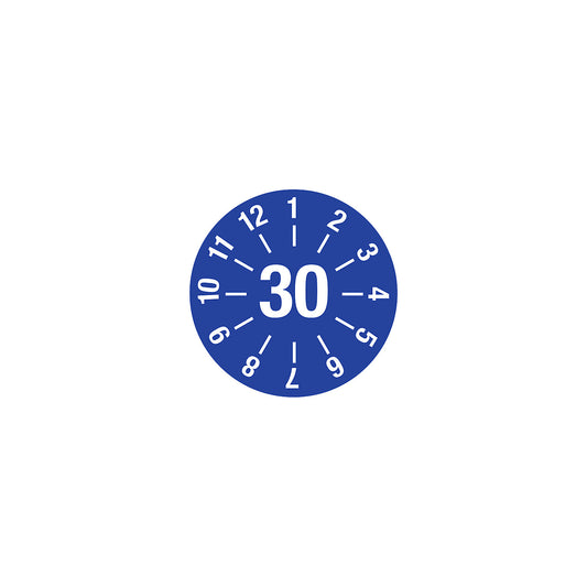 Cable test placard, annual placard, LxH 60 x 20 mm, 30, blue.