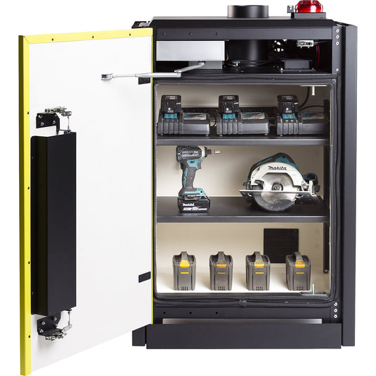 Battery charging cabinet LOXK1100 VDMA, HxWxD 760 x 1186 x 585 mm, 1 x 8-compartment trailing socket.