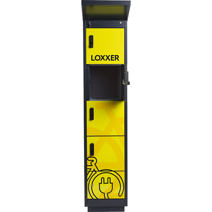 Outdoor Locker battery charging cabinet, HxWxD 2150 x 460 x 1050 mm, 4 shelves.