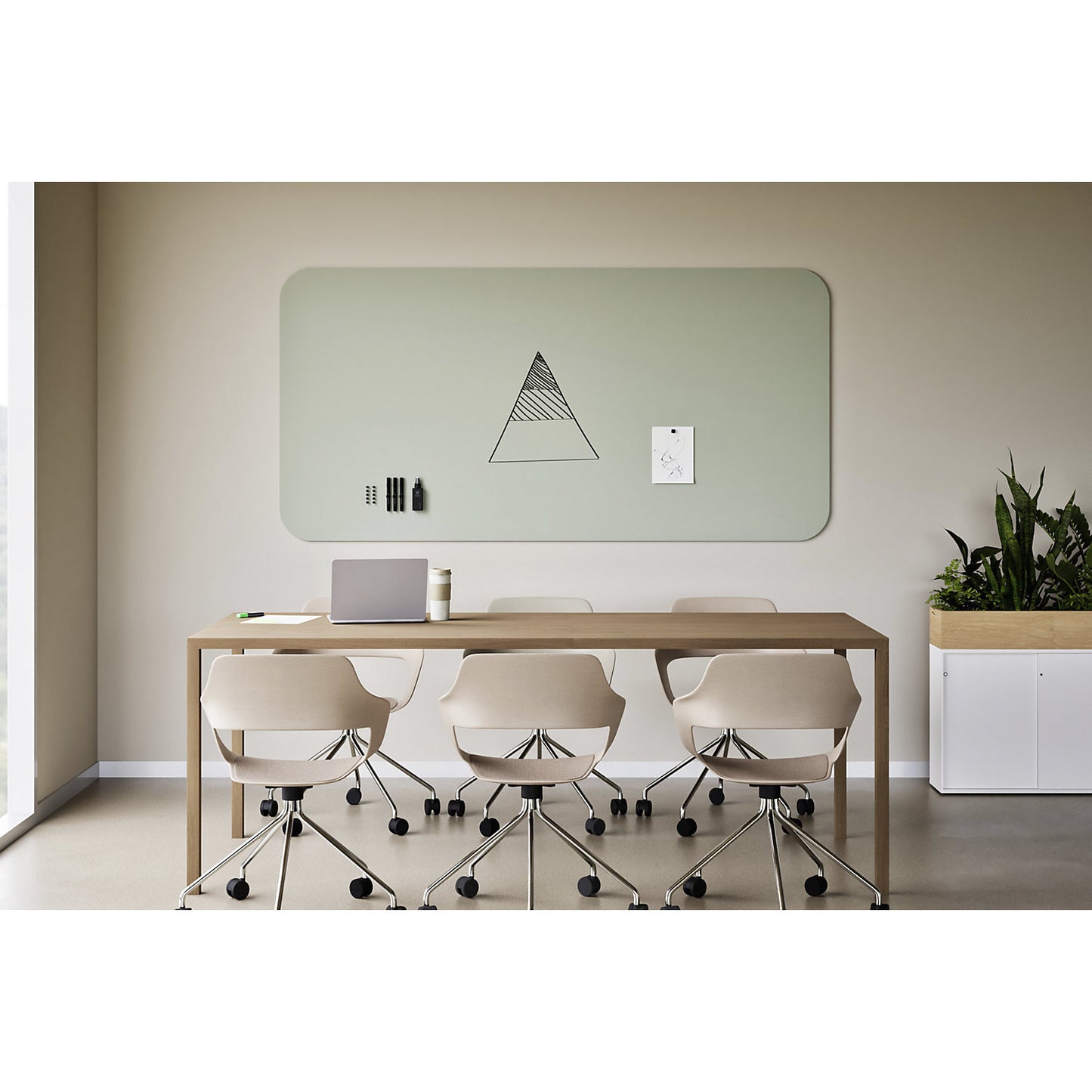 CURVE whiteboard, frameless, with rounded corners, WxH 1480 x 980 mm, green.