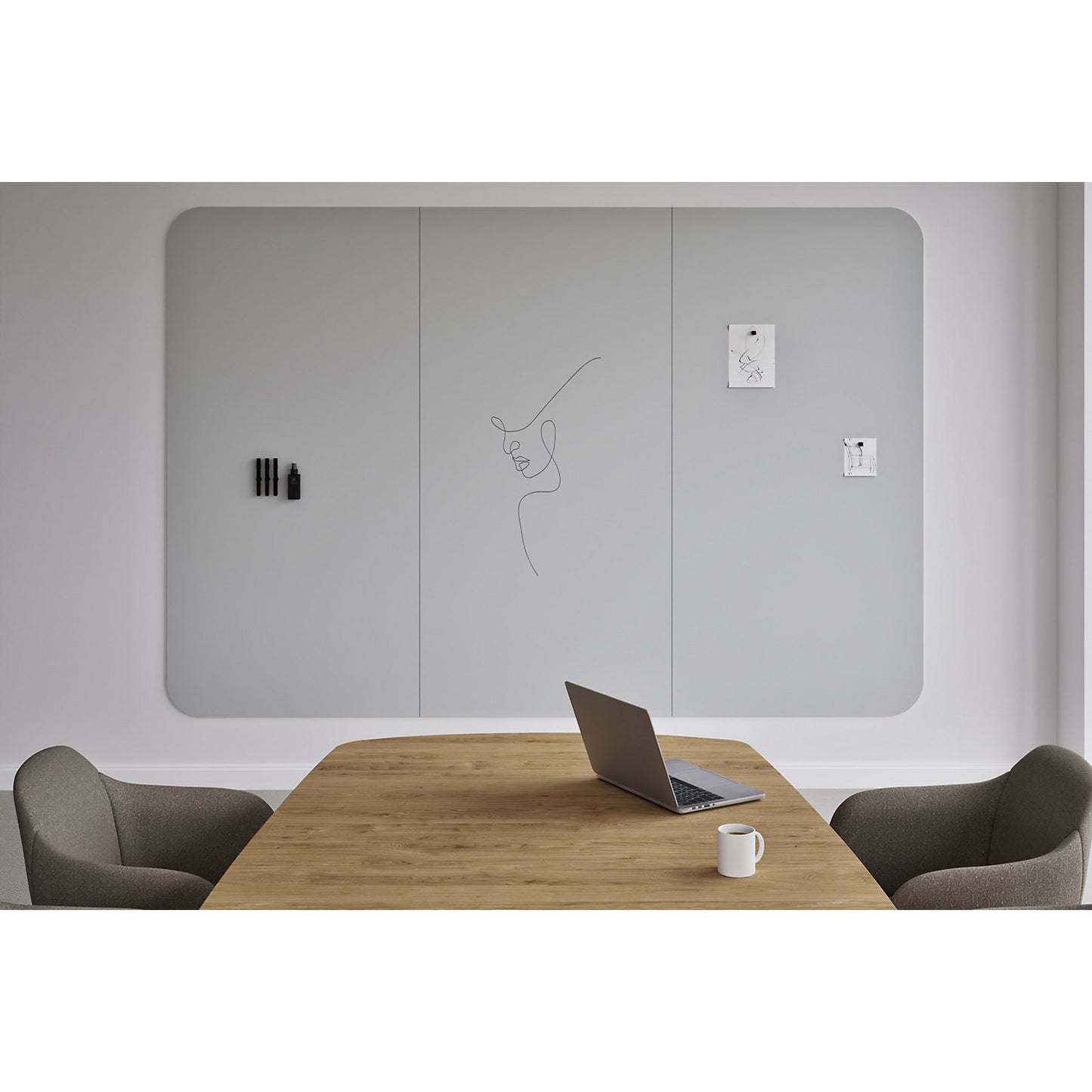 Design XXL whiteboard VisuWall Curve, sheet steel, enamel, WxH 2940 x 1980 mm, grey.