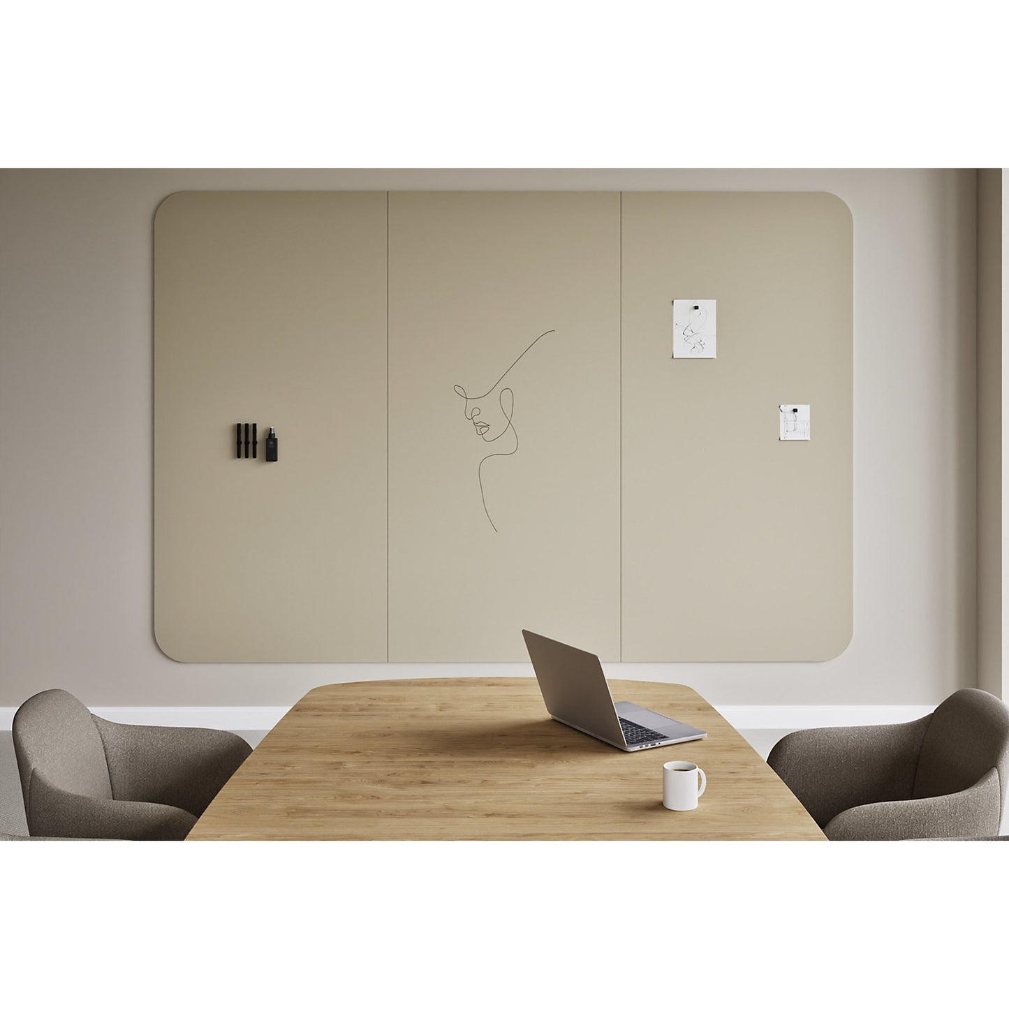 Design XXL whiteboard VisuWall Curve, sheet steel, enamel, WxH 2940 x 1980 mm, brown.