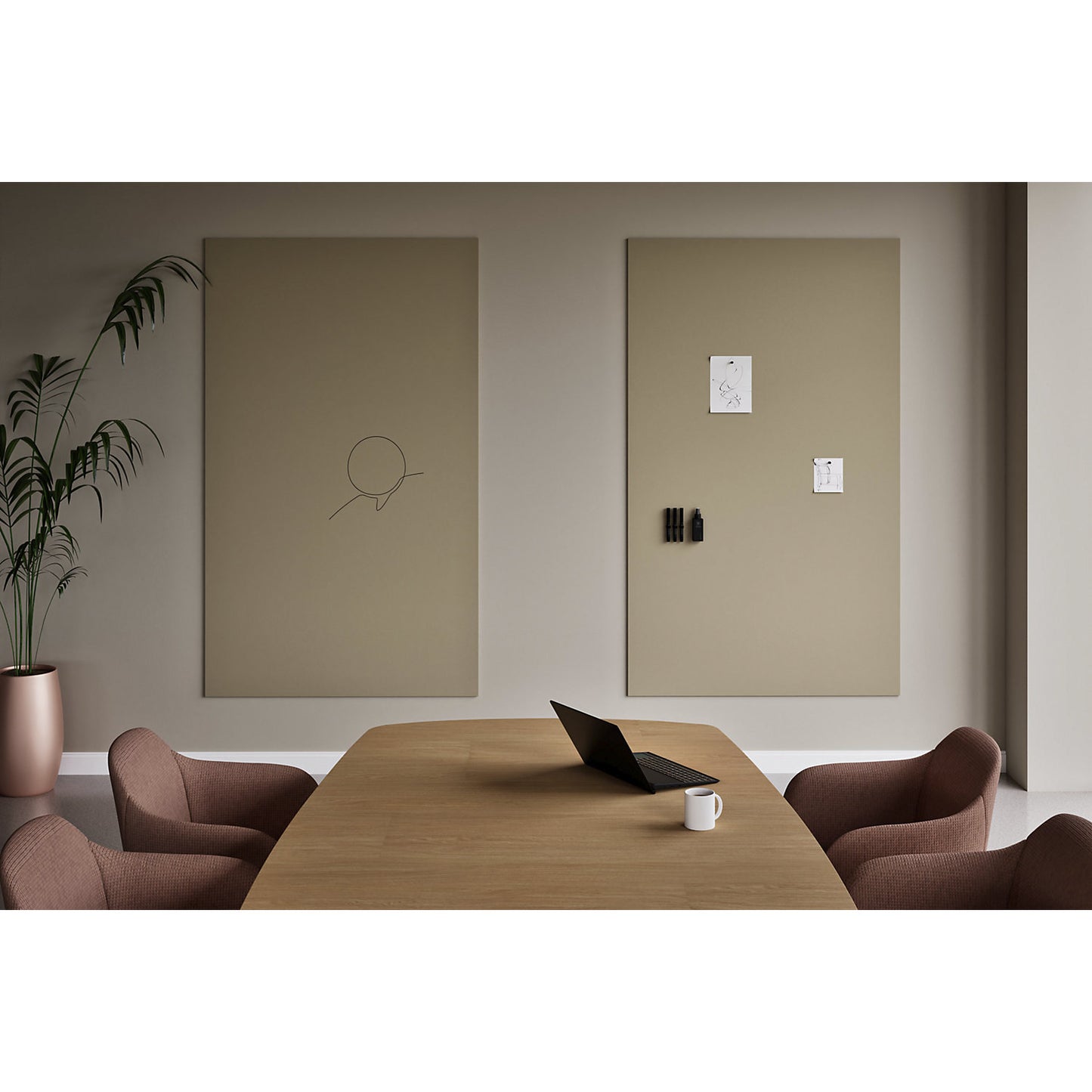 SHARP whiteboard, frameless, with straight corners, WxH 1180 x 1180 mm, brown.