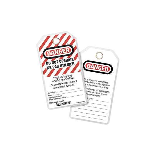 Laminated safety tag, pack of 12, Danger: Do not operate, EN/FR.