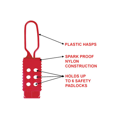 Locking shackle, plastic, pack of 12, red.