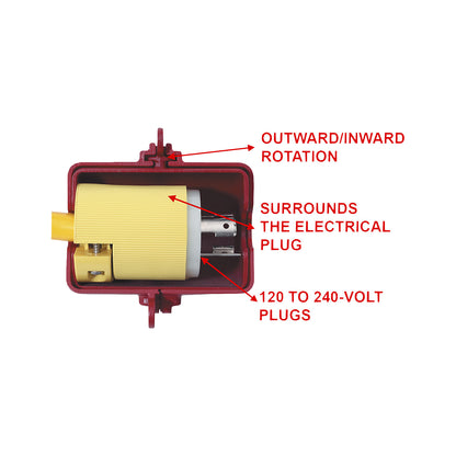 Lock for electrical plug-in connections, plastic, 110 - 220 V plug.
