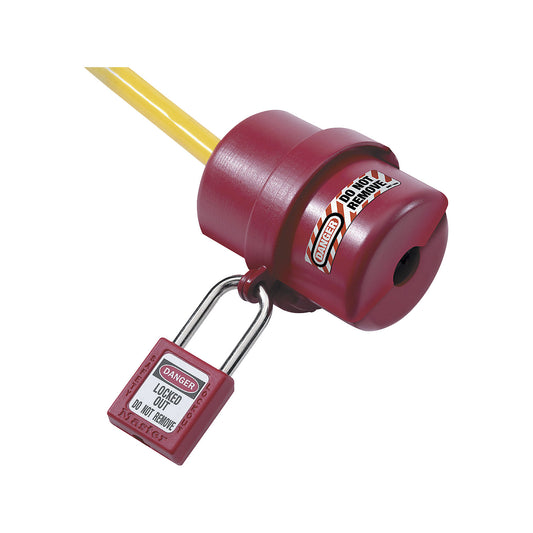Lock for electrical plug-in connections, plastic, 110 - 220 V plug.
