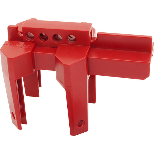 Ball valve lockout, with 4 legs, plastic, red.