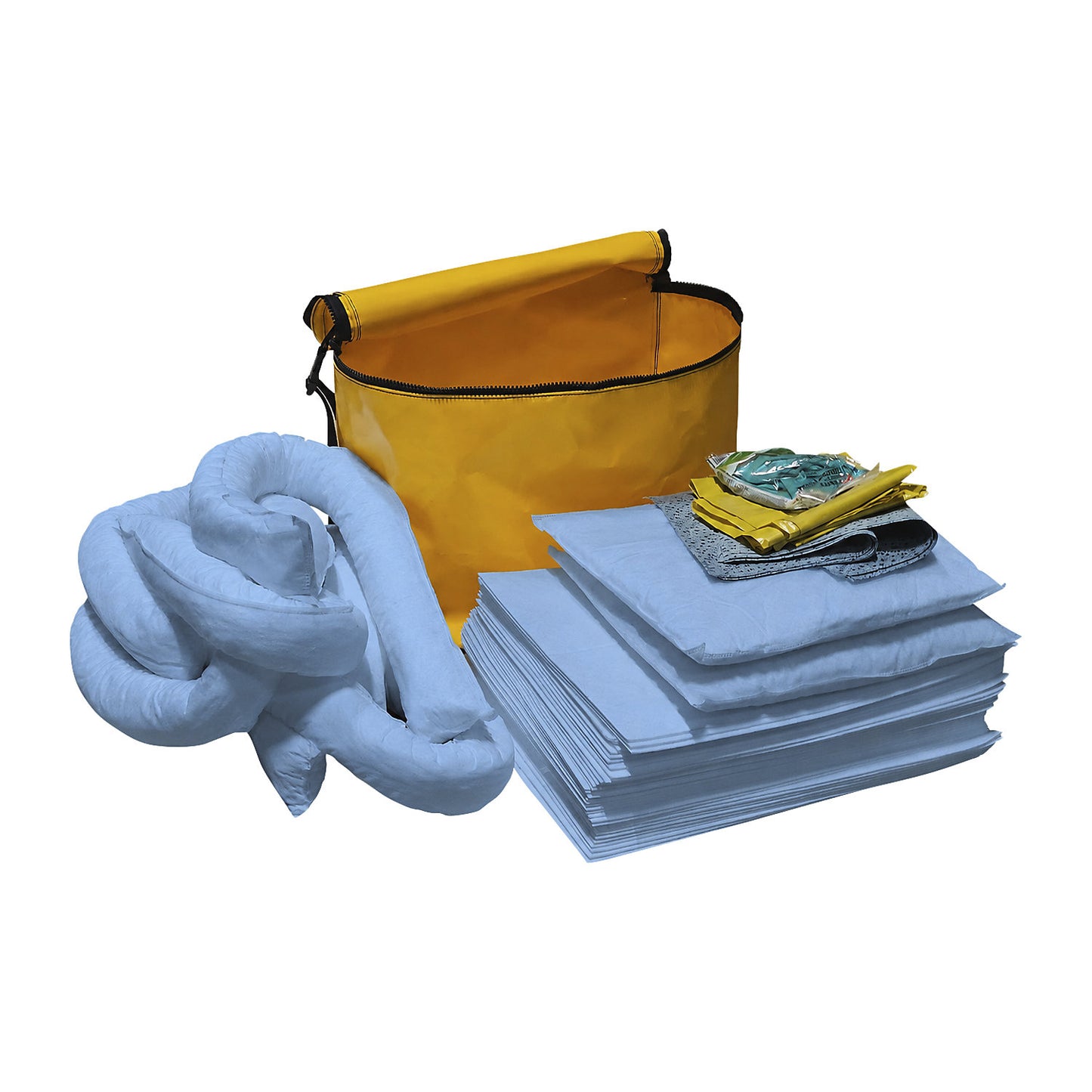 Emergency spill kit in PVC bag, absorption 75 l, oil model, blue.