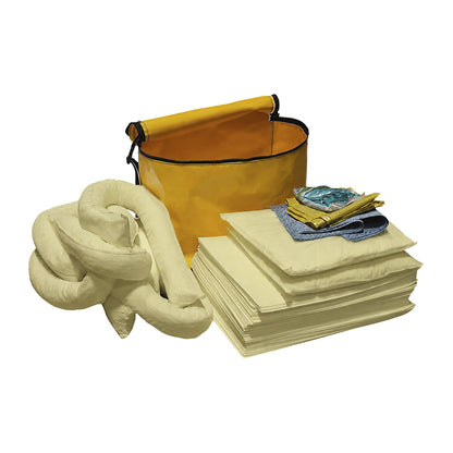 Emergency spill kit in PVC bag, absorption 75 l, chemicals model, yellow.