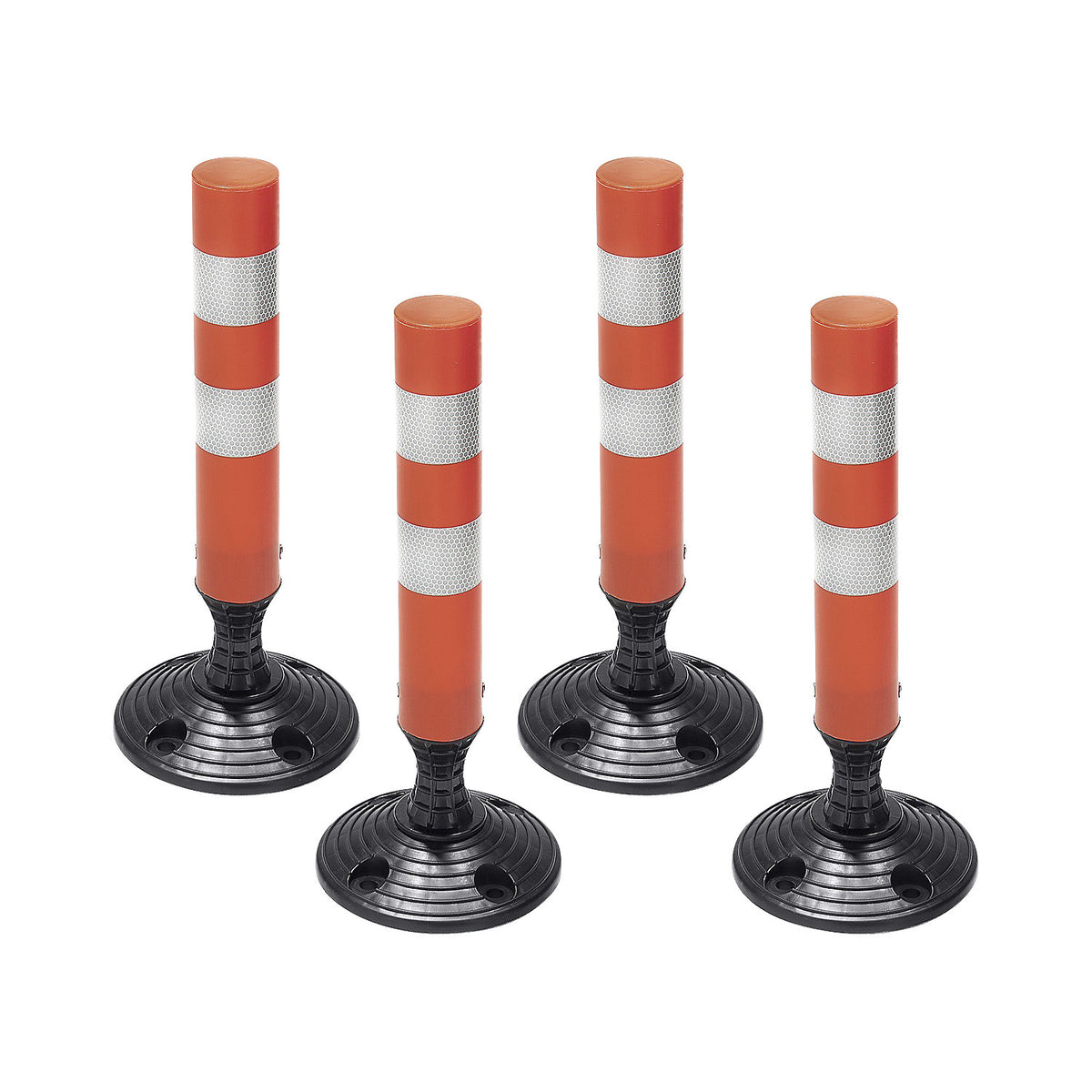 Flexible barrier post with reflective stripes, for bolting down, pack of 4, 450 mm.