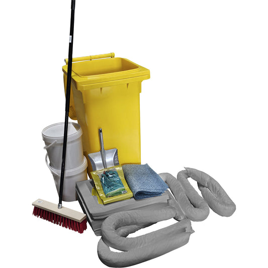 Emergency spill kit in a plastic drum, absorption 100 l, universal model, grey.