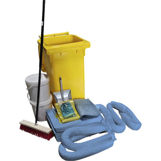 Emergency spill kit in a plastic drum, absorption 100 l, oil model, blue.