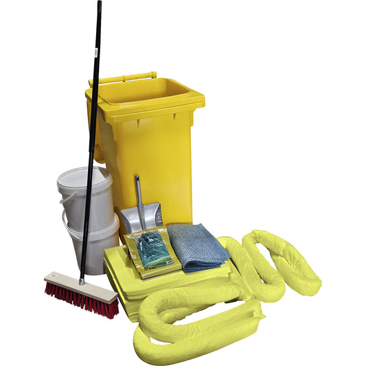 Emergency spill kit in a plastic drum, absorption 100 l, chemicals model, yellow.