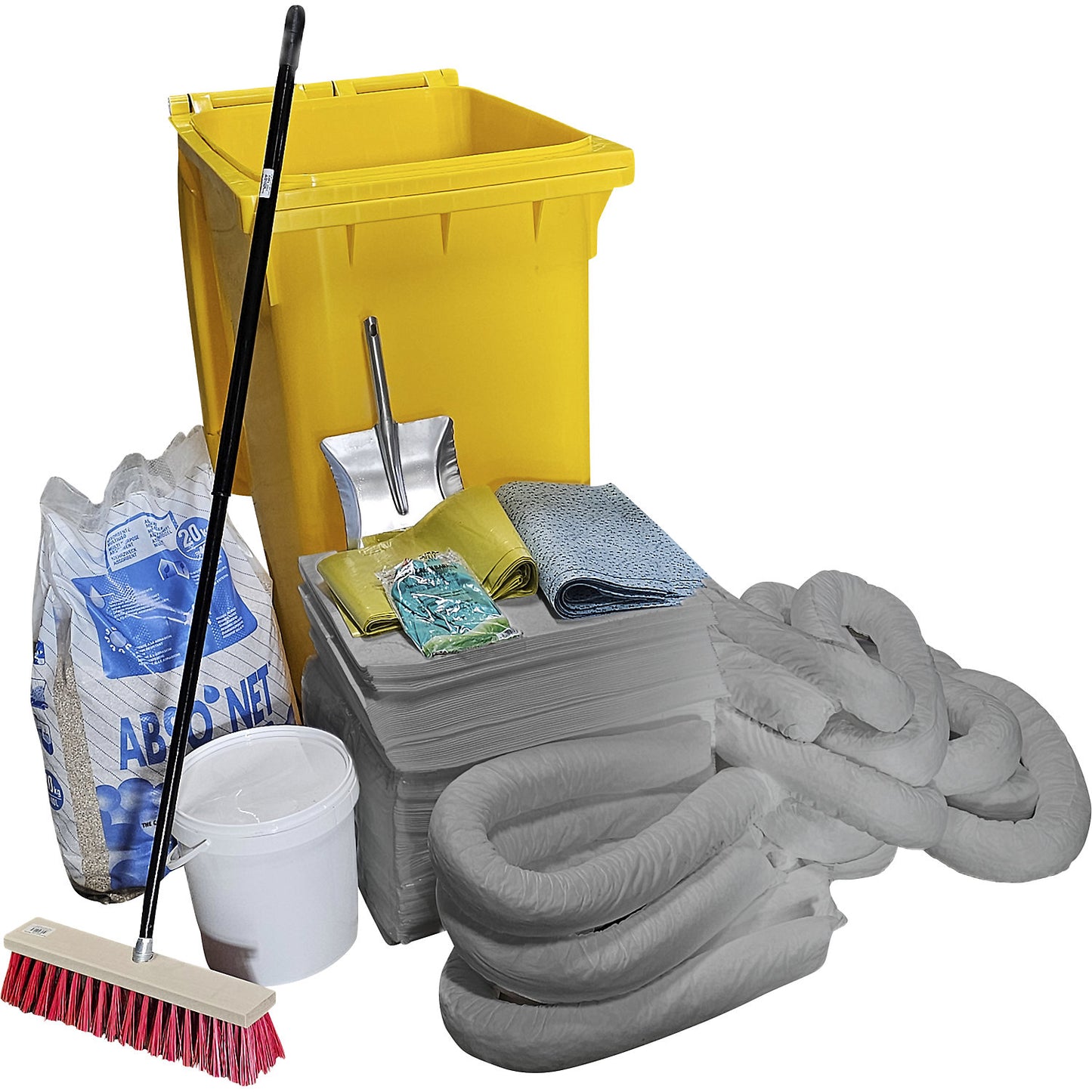 Emergency spill kit in a plastic drum, absorbency 300 l, universal model, grey.
