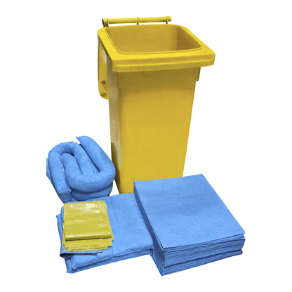 Spill emergency kit in a mobile container, absorption 100 l, oil model, blue.
