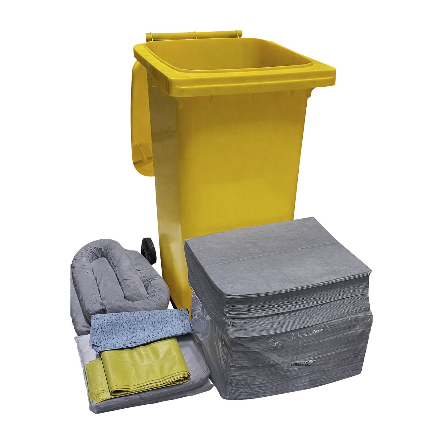 Emergency spill kit in a plastic drum, absorbency 200 l, universal model, grey.