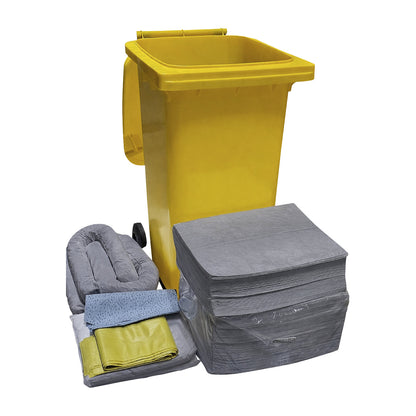 Emergency spill kit in a plastic drum, absorbency 200 l, universal model, grey.