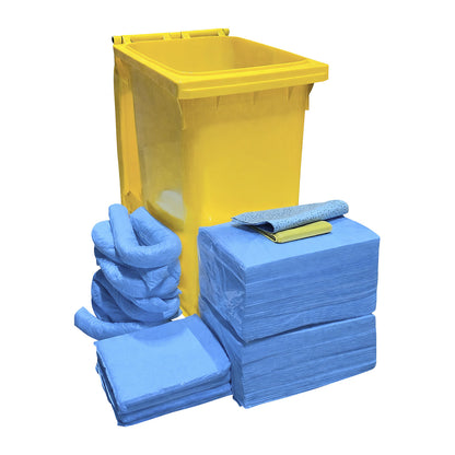 Spill emergency kit in a mobile container, absorbency 300 l, oil model, blue.