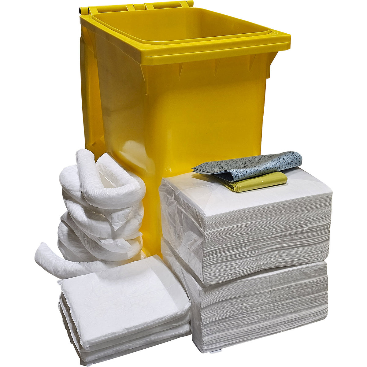 Spill emergency kit in a mobile container, absorbency 300 l, oil model, white.