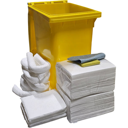 Spill emergency kit in a mobile container, absorbency 300 l, oil model, white.