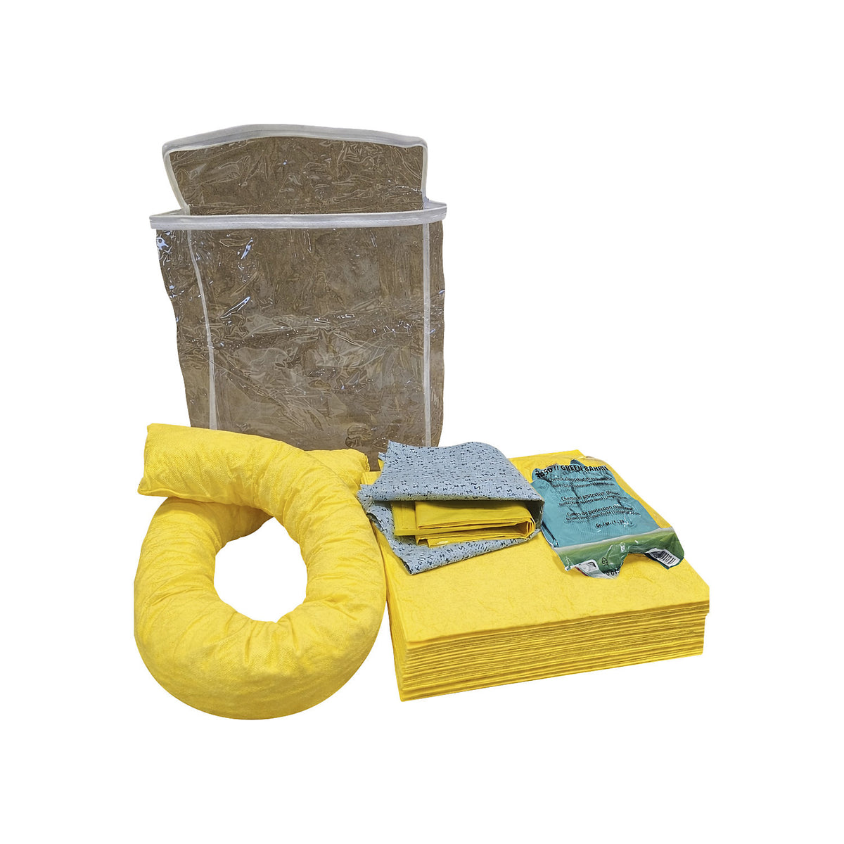 Spill emergency kit in carrying bag, absorption 20 l, chemicals model, yellow.