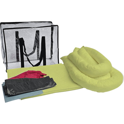 Spill emergency kit in carrying bag, absorption 50 l, chemicals model, yellow.