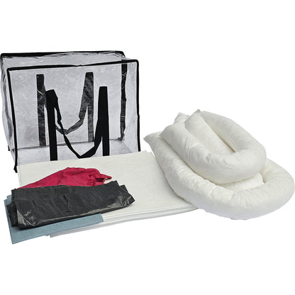 Spill emergency kit in carrying bag, absorption 50 l, oil model, white.